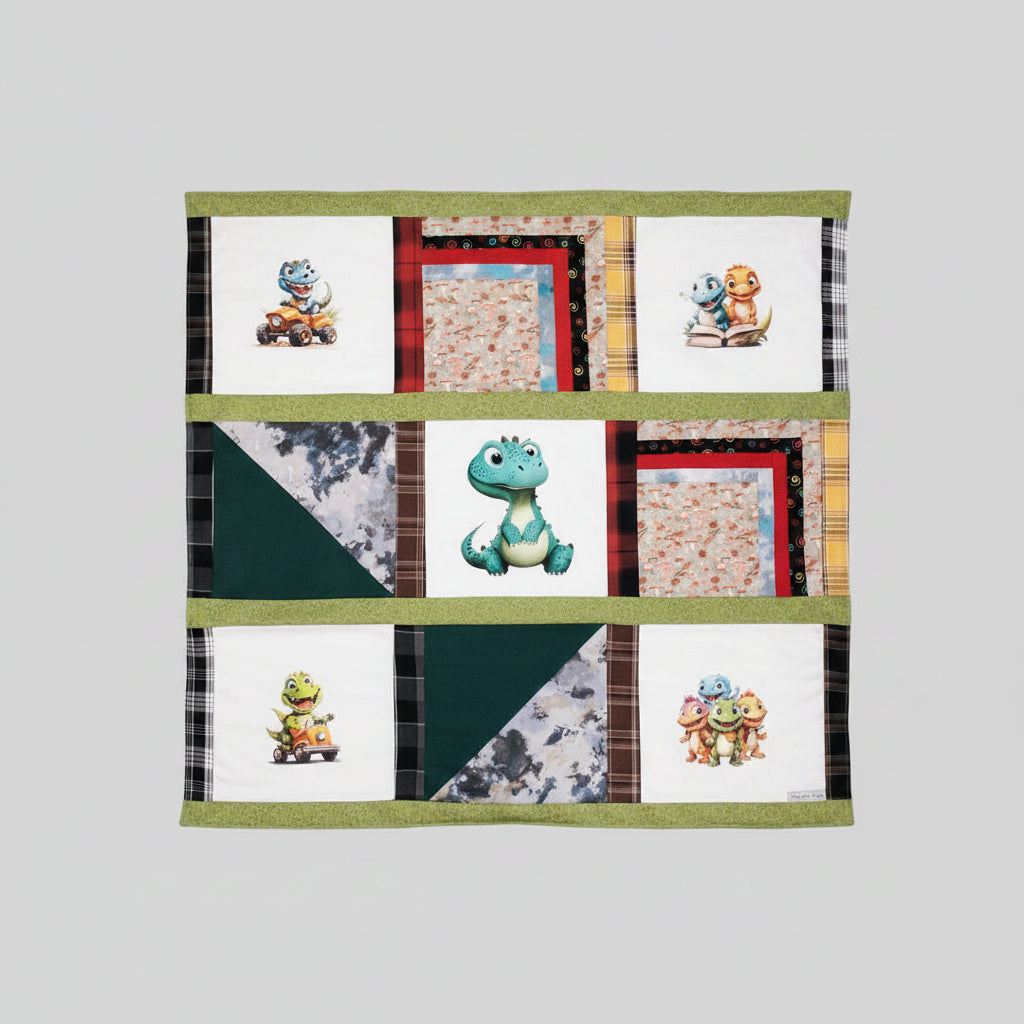 Baby Dino's Knee Quilt – Handmade from Fabric Remnants