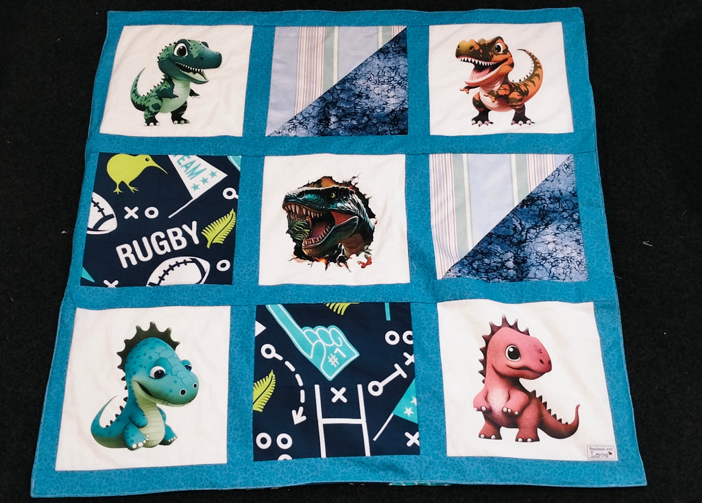 Kiwi Dino Knee Quilt – Handmade from Fabric Remnants