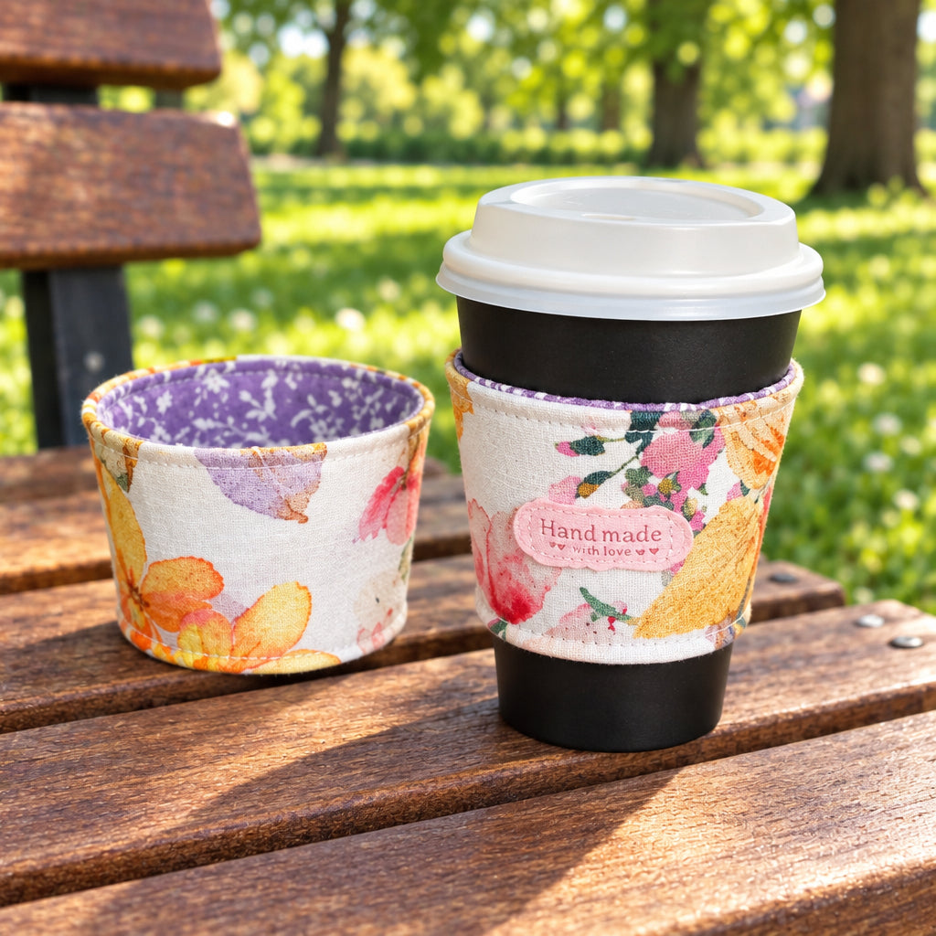 Reusable Cup Sleeves Cream Floral