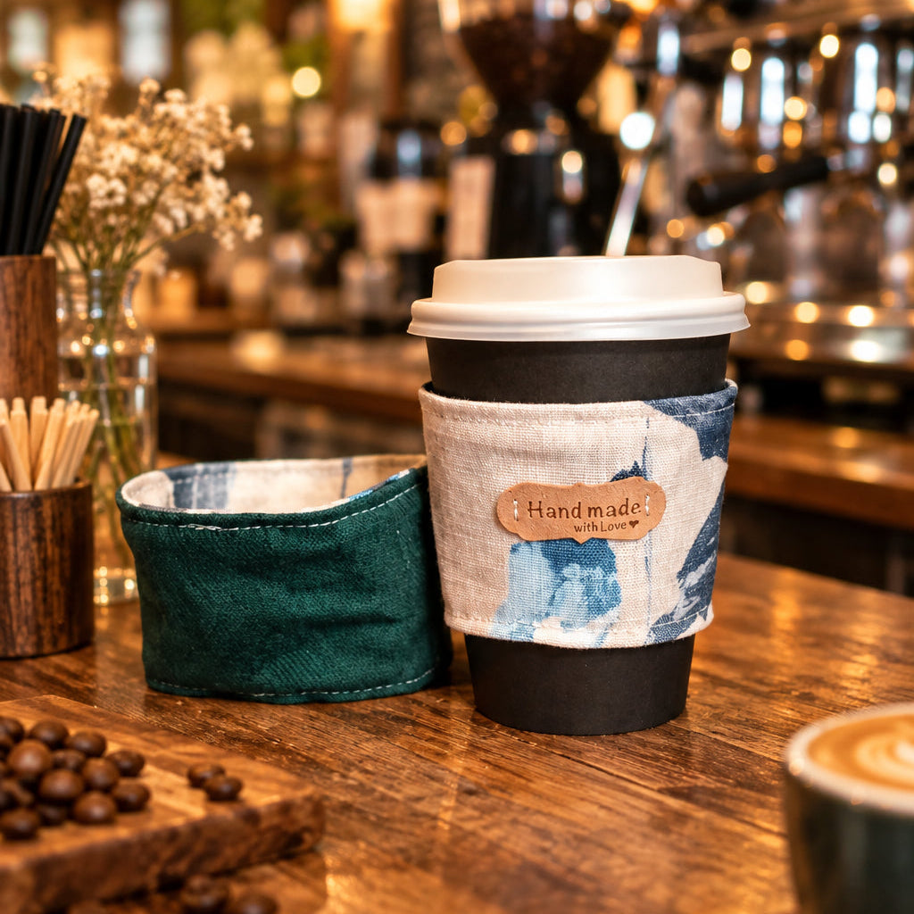 Reusable Cup Sleeves – Cream and Blue Floral