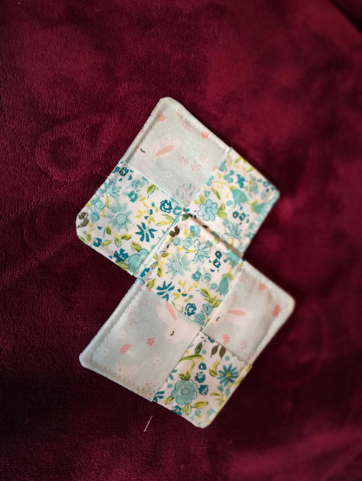 Fabric Coasters: White Floral and Mint with Bunnies
